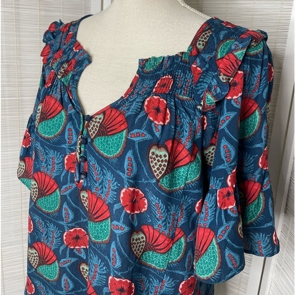 Maeve Anthropologie Lettia Smocked Floral Blouse Multicolored Size XS - Picture 2 of 8